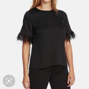 Feathered Short-sleeve Blouse